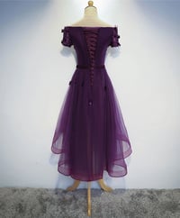 Image 2 of High Low Purple Tulle Off Shoulder Party Dress, Cute Homecoming Dress