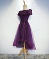 High Low Purple Tulle Off Shoulder Party Dress, Cute Homecoming Dress