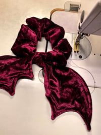Image 1 of Maroon Velvet  Bat Wing Scrunchie 