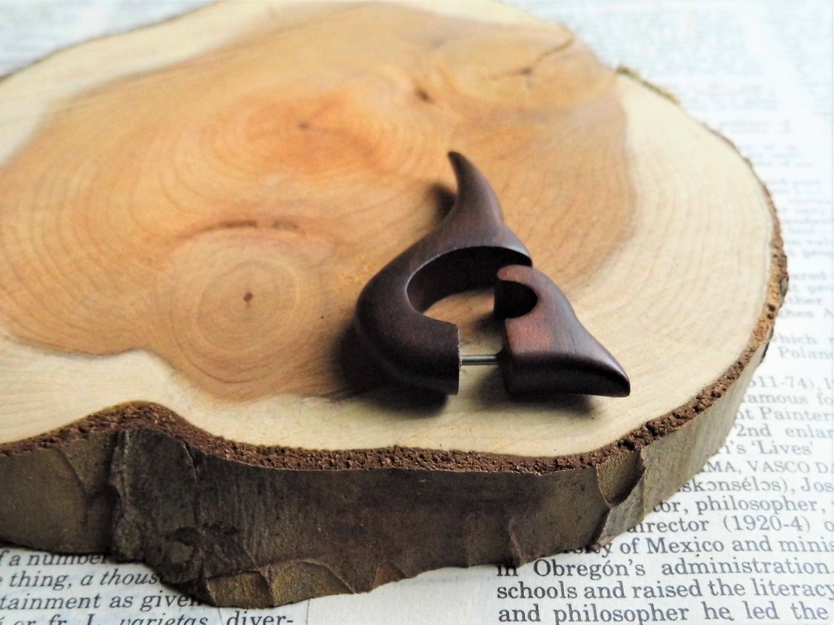 Faux Gauge Wood Earring Single