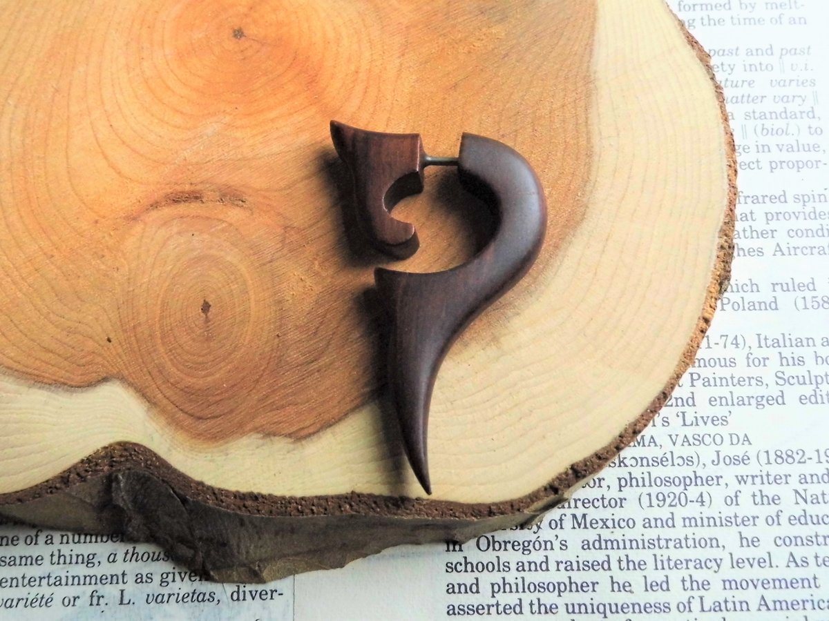 Faux Gauge Wood Earring Single