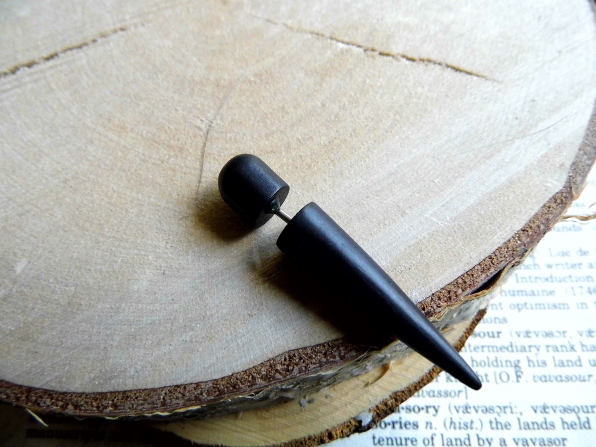 Black Wood Taper Earring Faux Plug