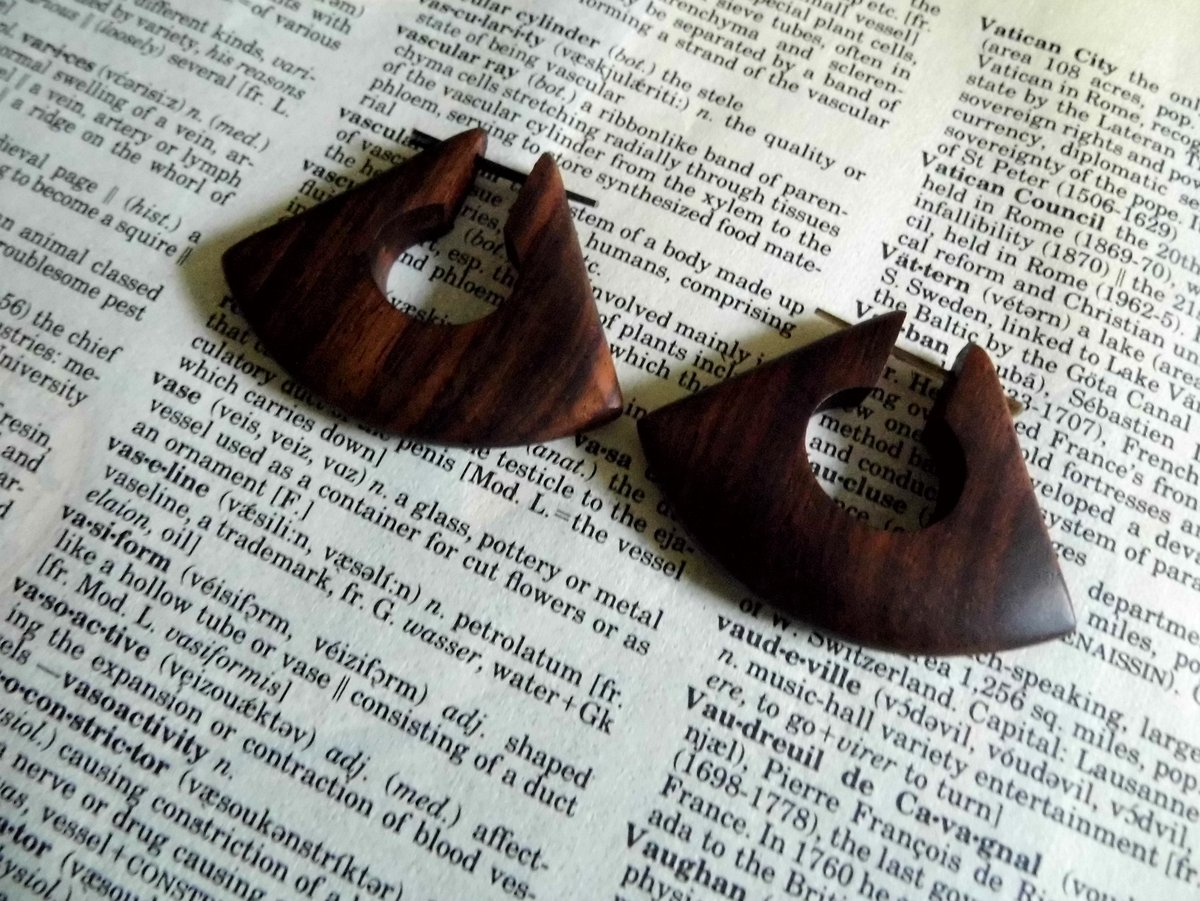 Deep Brown Triangle Wooden Hoops Earrings