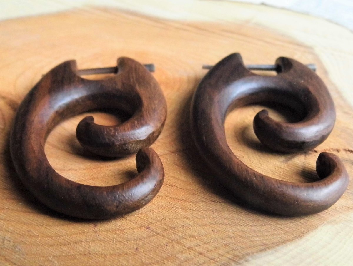 Wave Inspired Wood Hoops Earrings