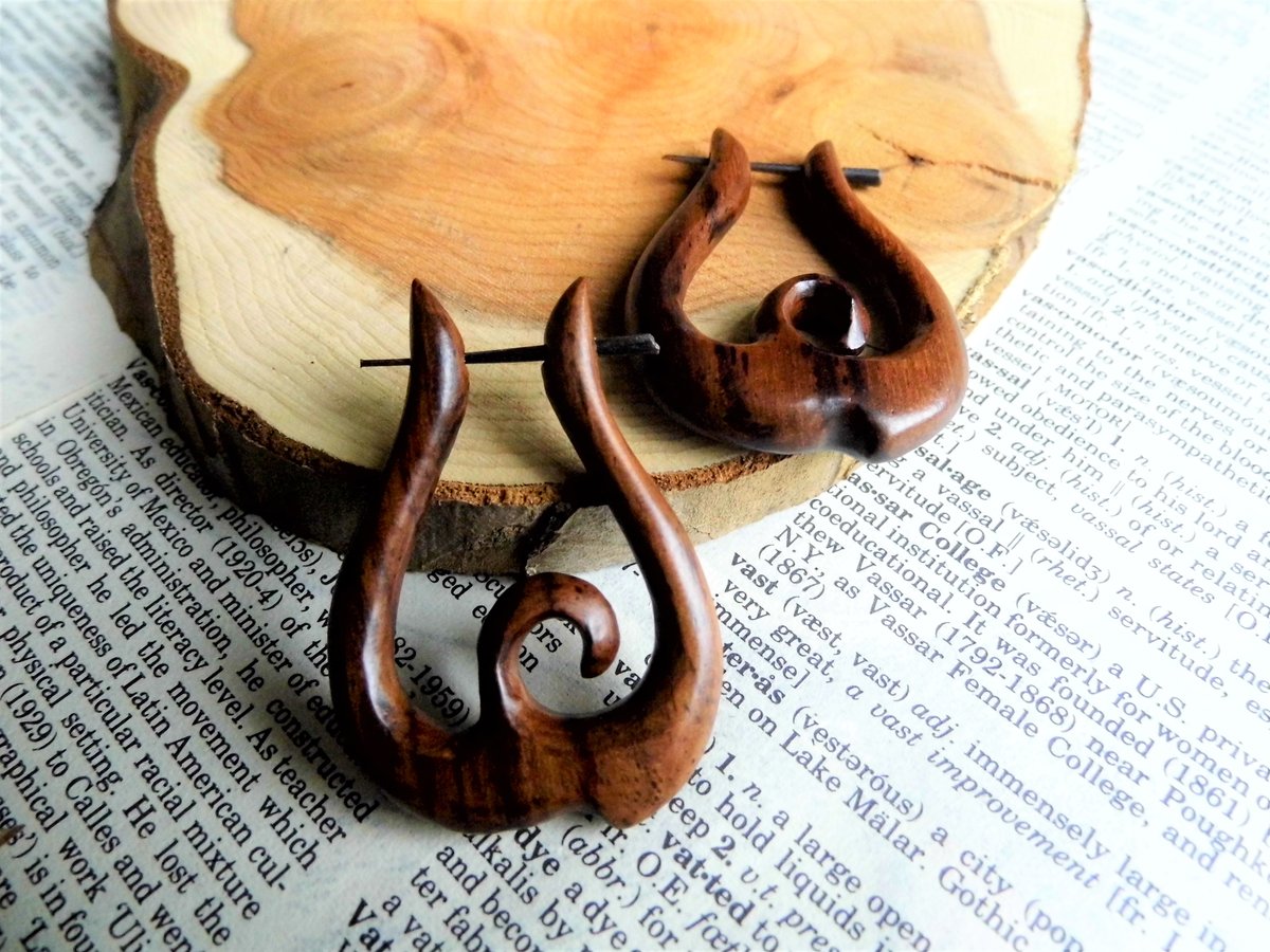 Swan Bird Inspired Tribal Wood Hoop Earrings