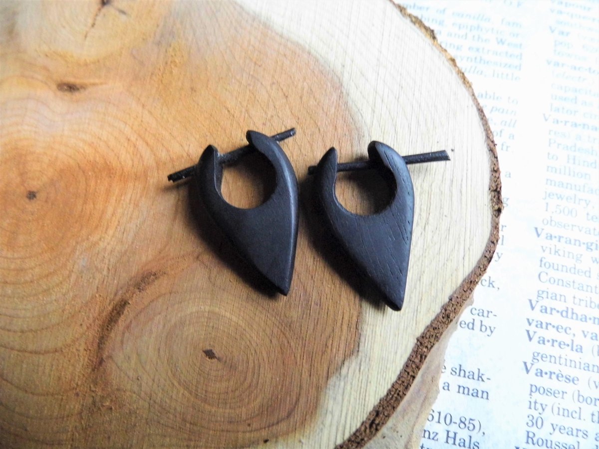 Small Matt Black Arrow Head Wooden Hoops Huggies