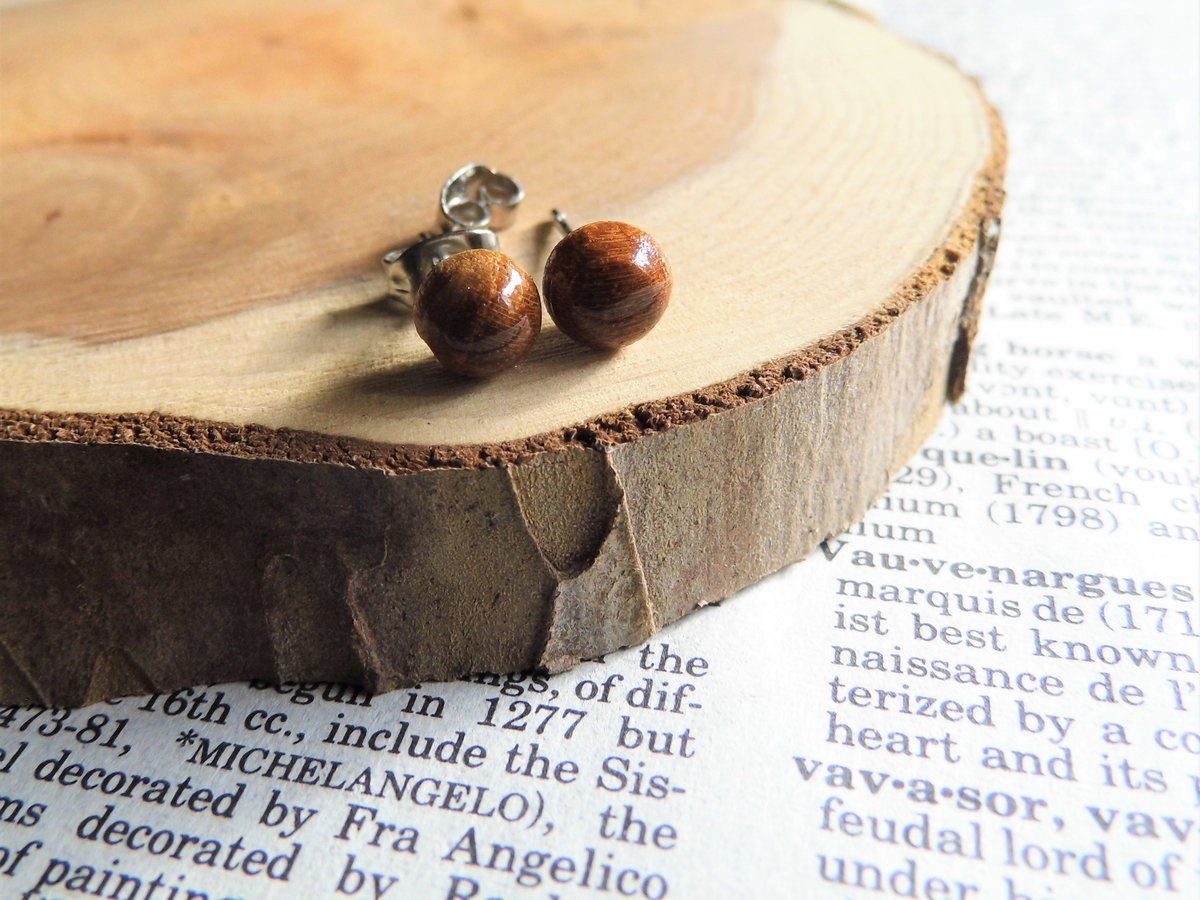 Small Round Wooden Honey Stud Earrings