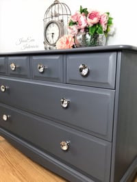 Image 4 of Stag Minstrel CHEST OF DRAWERS painted in grey Soapstone Fusion Mineral paint with glass handles