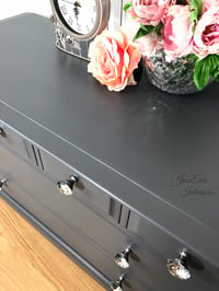 Image 3 of Stag Minstrel CHEST OF DRAWERS painted in grey Soapstone Fusion Mineral paint with glass handles