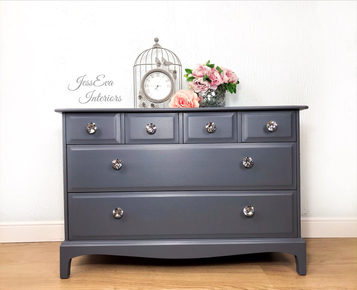 Stag Minstrel CHEST OF DRAWERS painted in grey Soapstone Fusion Mineral paint with glass handles