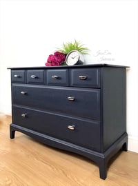 Image 4 of Stag Minstrel CHEST OF DRAWERS painted in Navy Blue with Polished Chrome Art Deco Handles