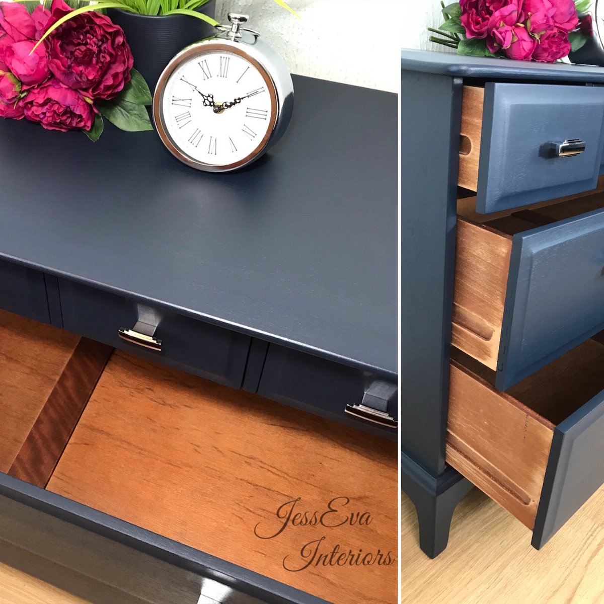 Stag Minstrel CHEST OF DRAWERS painted in Navy Blue with Polished Chrome Art Deco Handles