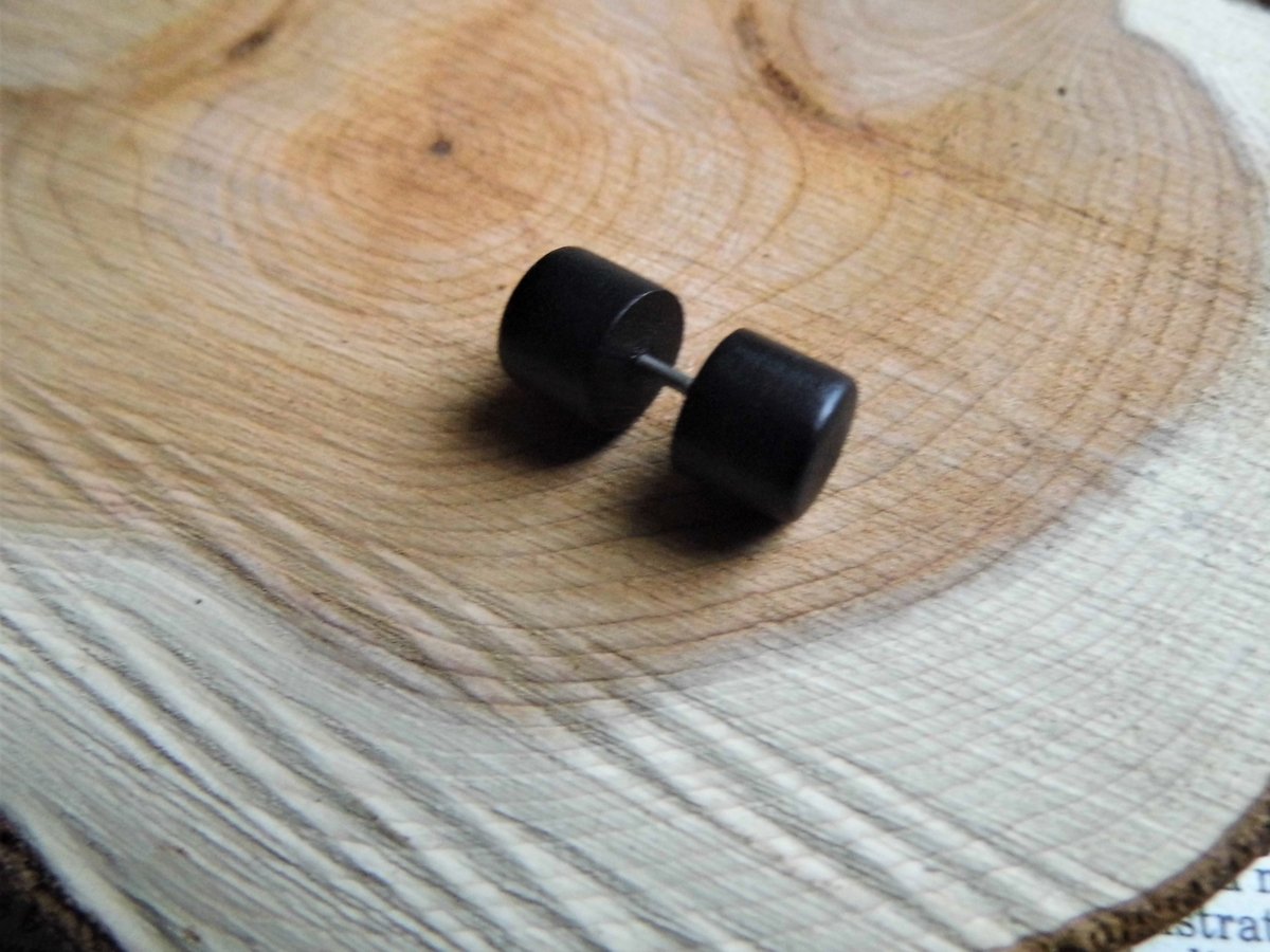 Black Studs Wood Faux Plugs Gauges Earrings