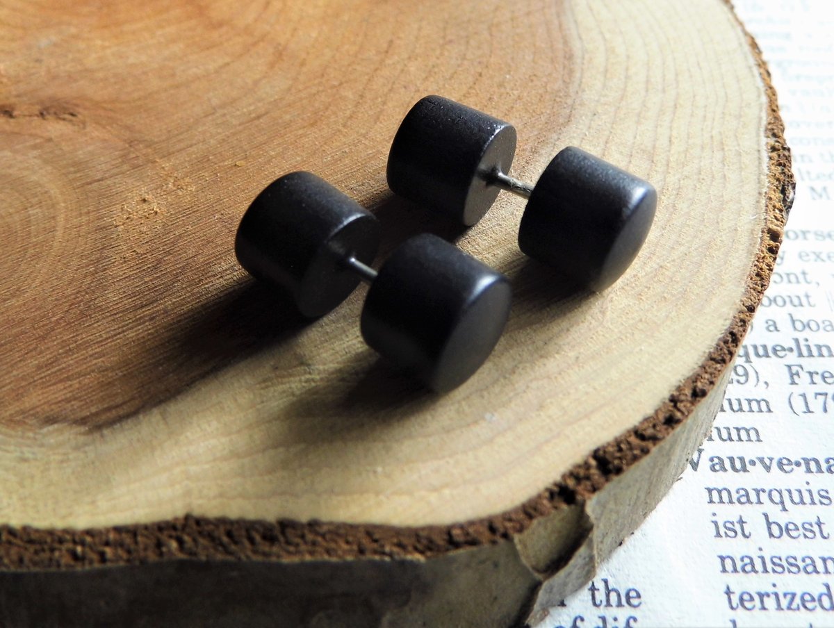 Black Studs Wood Faux Plugs Gauges Earrings