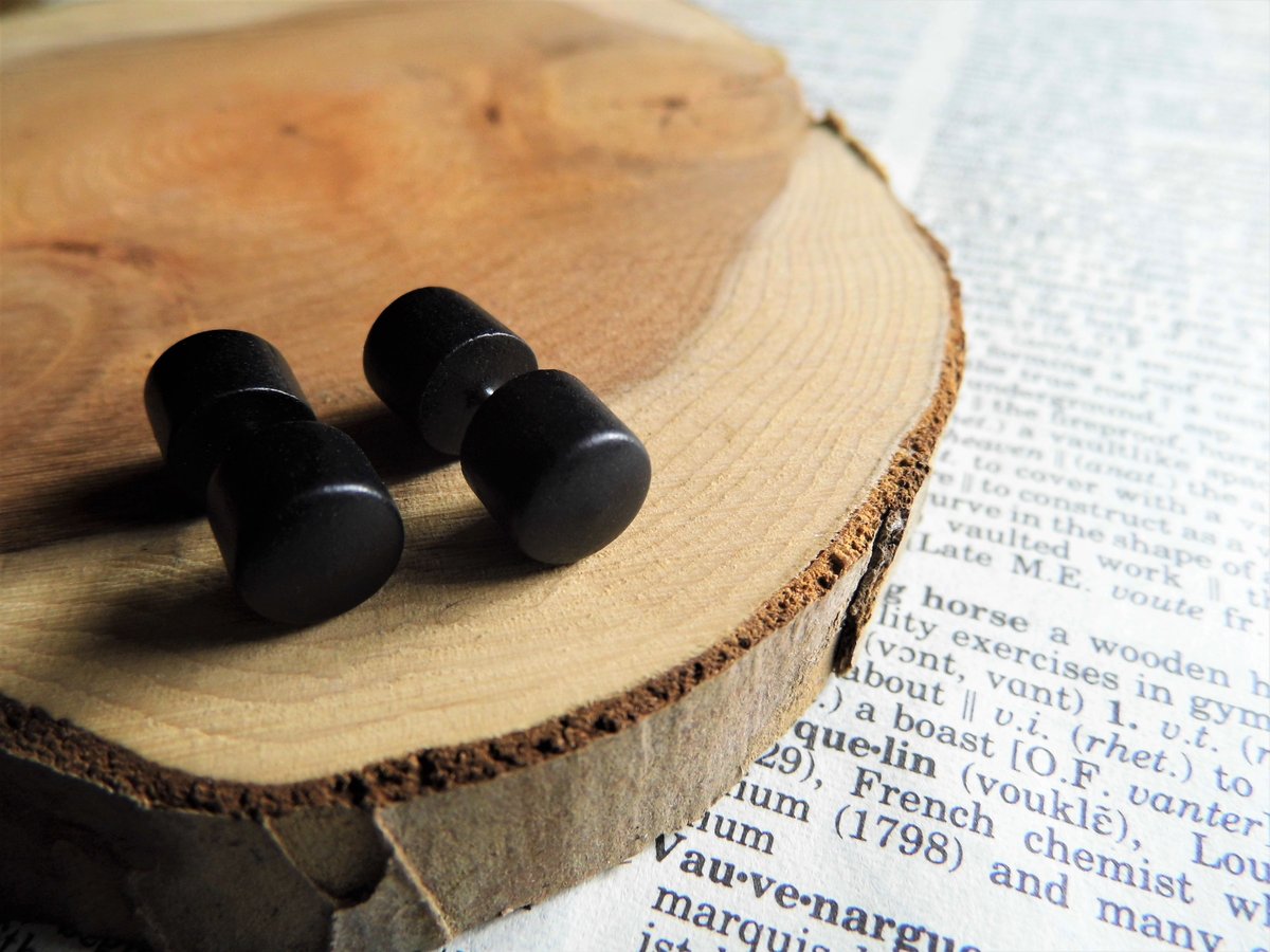 Black Studs Wood Faux Plugs Gauges Earrings