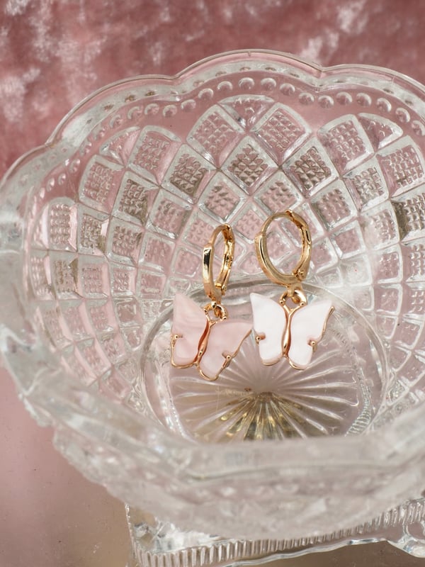 Image of Pink + Gold Butterfly Earrings & Necklace