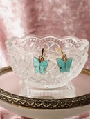Image 2 of Blue + Gold Butterly Earrings & Necklace