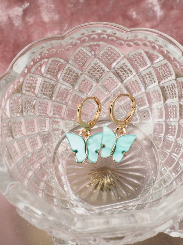 Image of Blue + Gold Butterly Earrings & Necklace