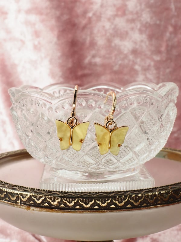 Image of Yellow + Gold Butterfly Earrings & Necklace