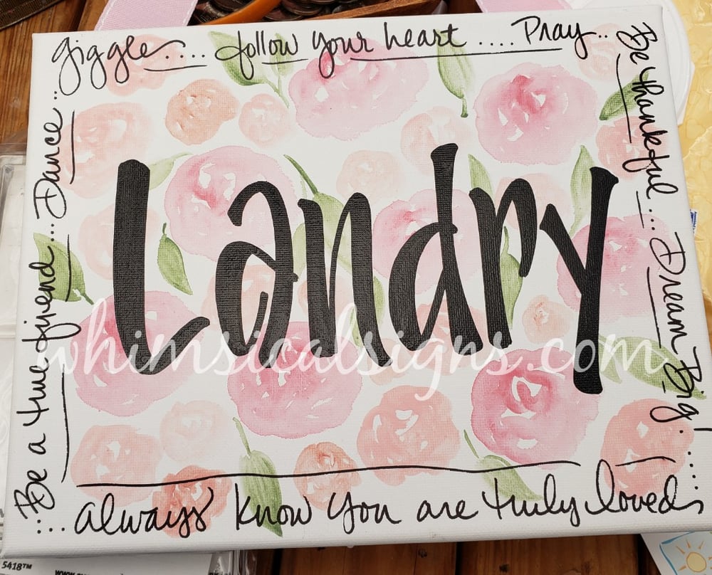 Image of Name Canvas -Watercolor Flowers
