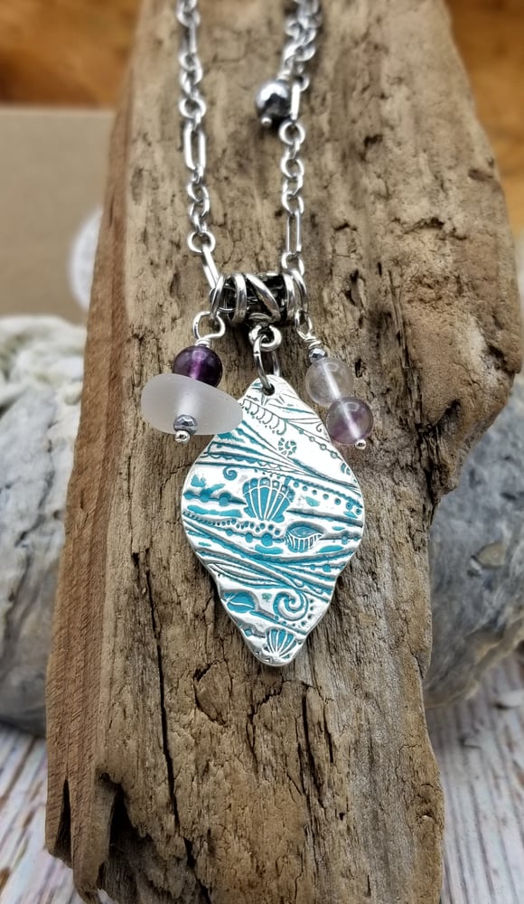 Image of Recycled Fine Silver- Handmade- Sea Glass- Fluorite- Necklace- #372