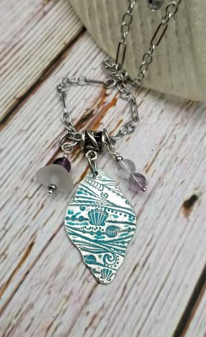 Image of Recycled Fine Silver- Handmade- Sea Glass- Fluorite- Necklace- #372
