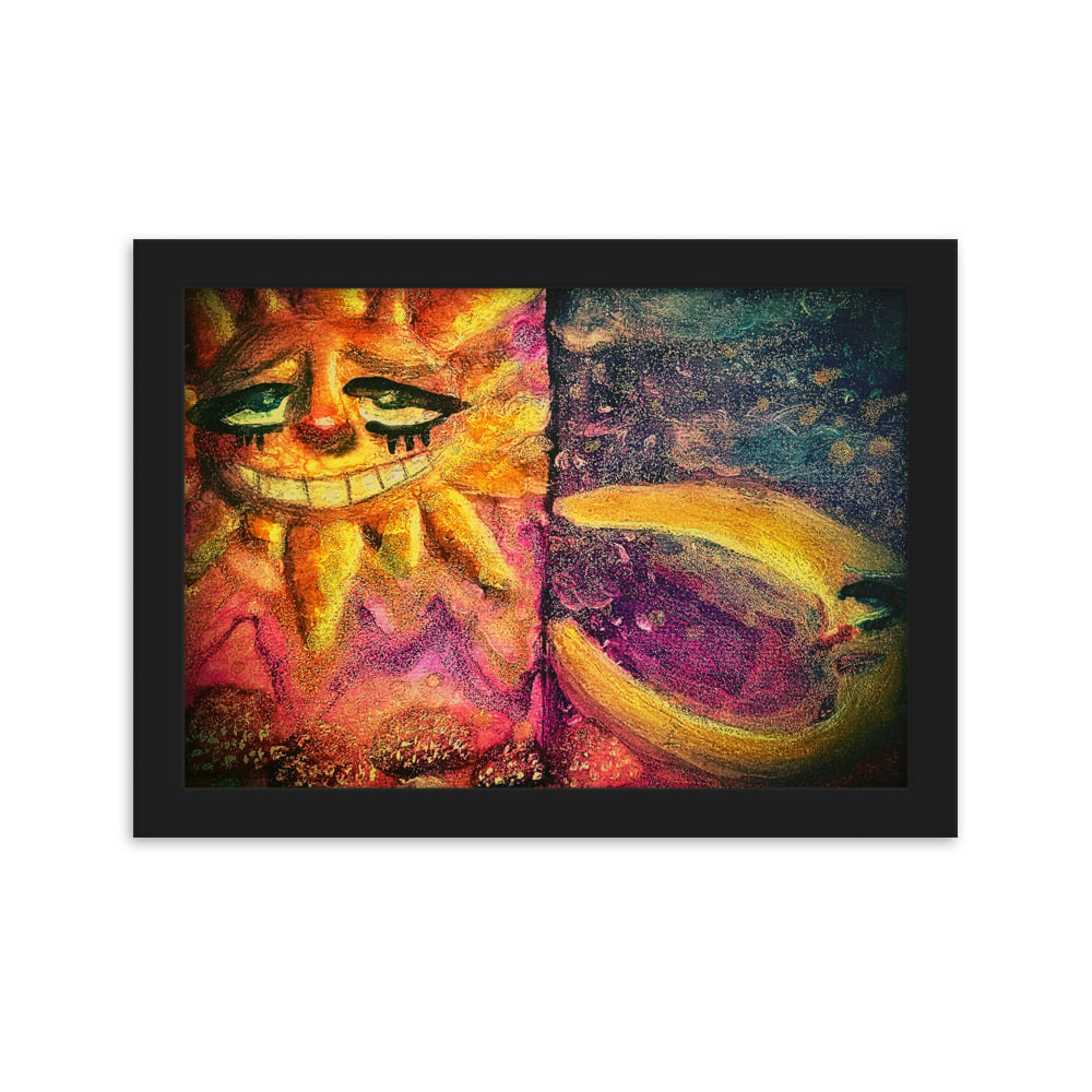 Image of Trippy Psychedelic Sun and Moon Framed Painting