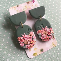 Olive green floral earrings 