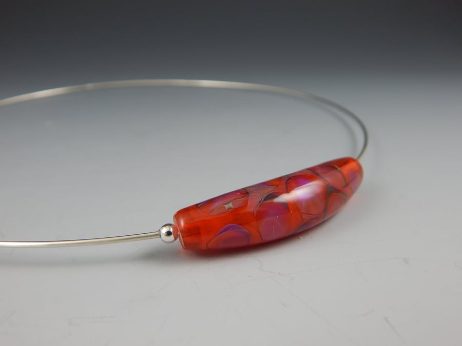 Image of Artisan Glass • Choker with curved Bead in Orange and Pink