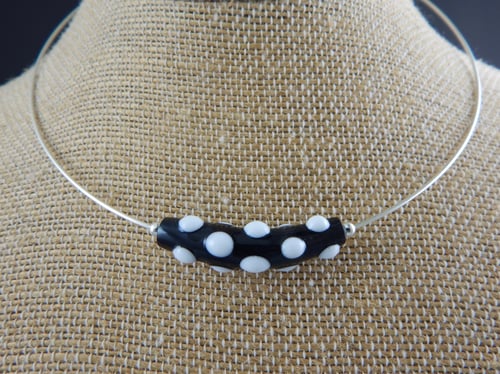 Image of Artisan Glass • Black Curved Bead with White Dots