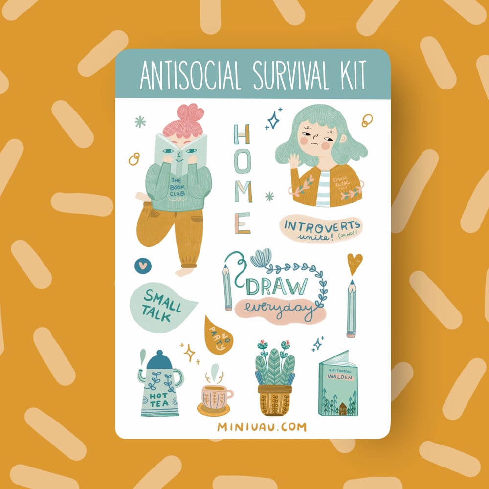 Image of Antisocial survival kit A6 sticker sheet