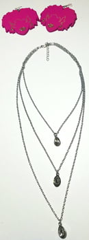 Image 1 of Pinky Queen Earrings & Drop Layered Necklace Set