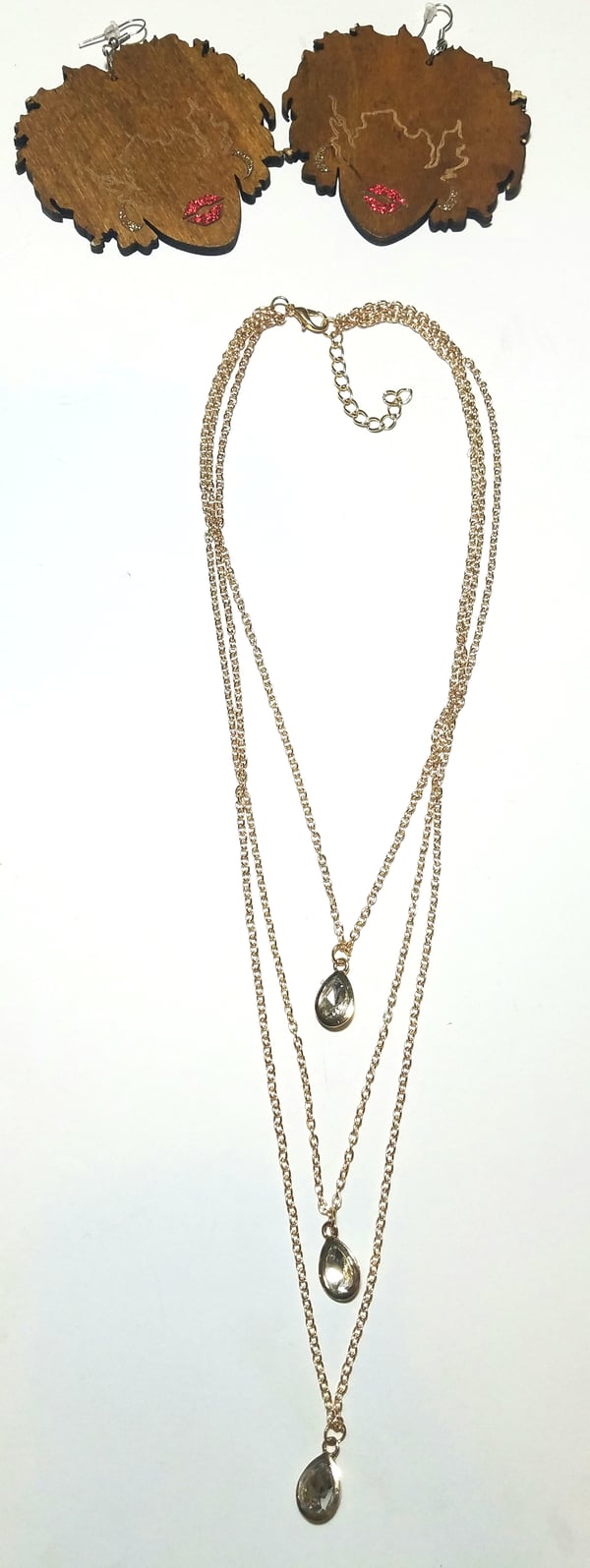 Image of Naturally Queen Earrings & Drop Layered Necklace Set   