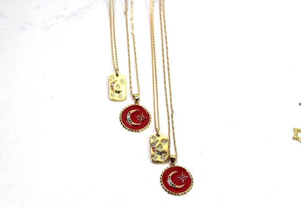 Moon & Start Red Necklace