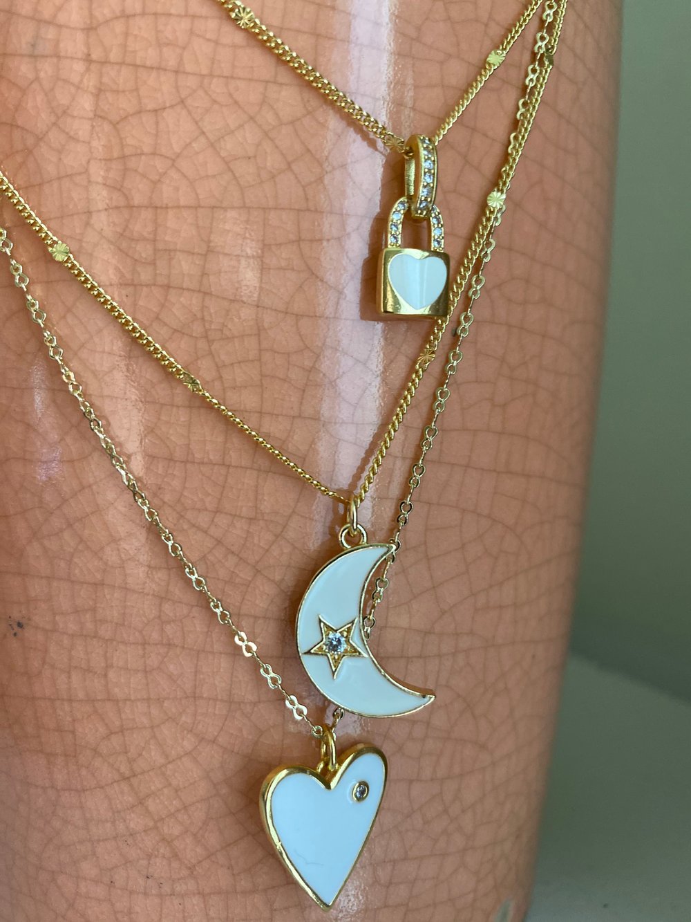  Padlock,  Heart and Moom Necklace