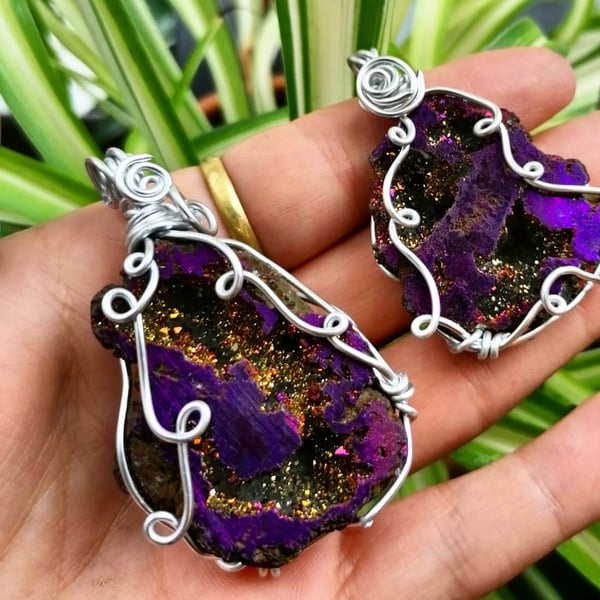 Image of Rainbow titanium aura silver necklace 