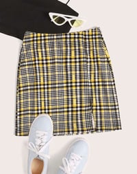 Slit Hem Tartan Print Skirt