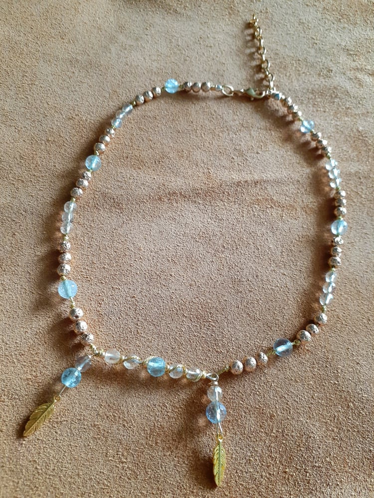 Image of Natural Oregon Sunstone and Aquamarine collar length Necklace 