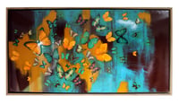 Image 1 of Original Canvas - Butterflies on Burnt Umber/Turquoise/Ochre - 24" x 48"