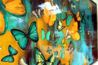 Image 3 of Original Canvas - Butterflies on Burnt Umber/Turquoise/Ochre - 24" x 48"