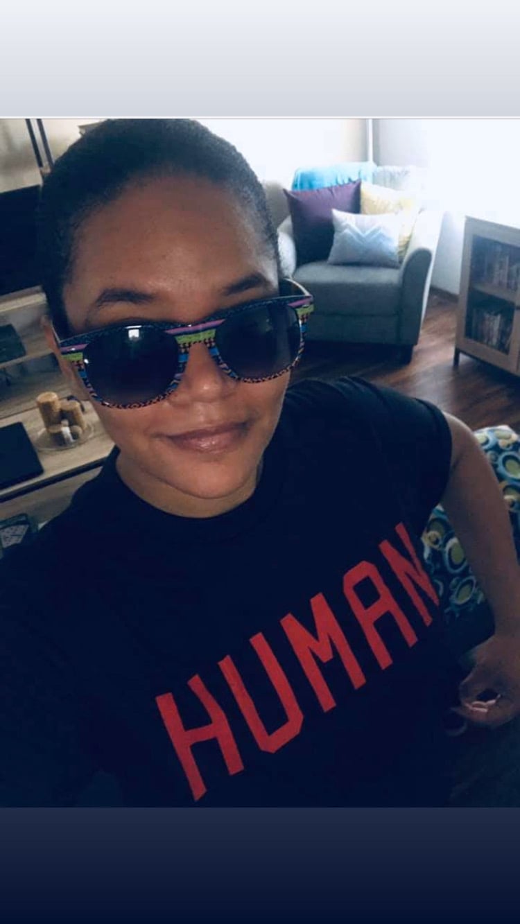 Image of “Human” T | Black T shirt Red Text