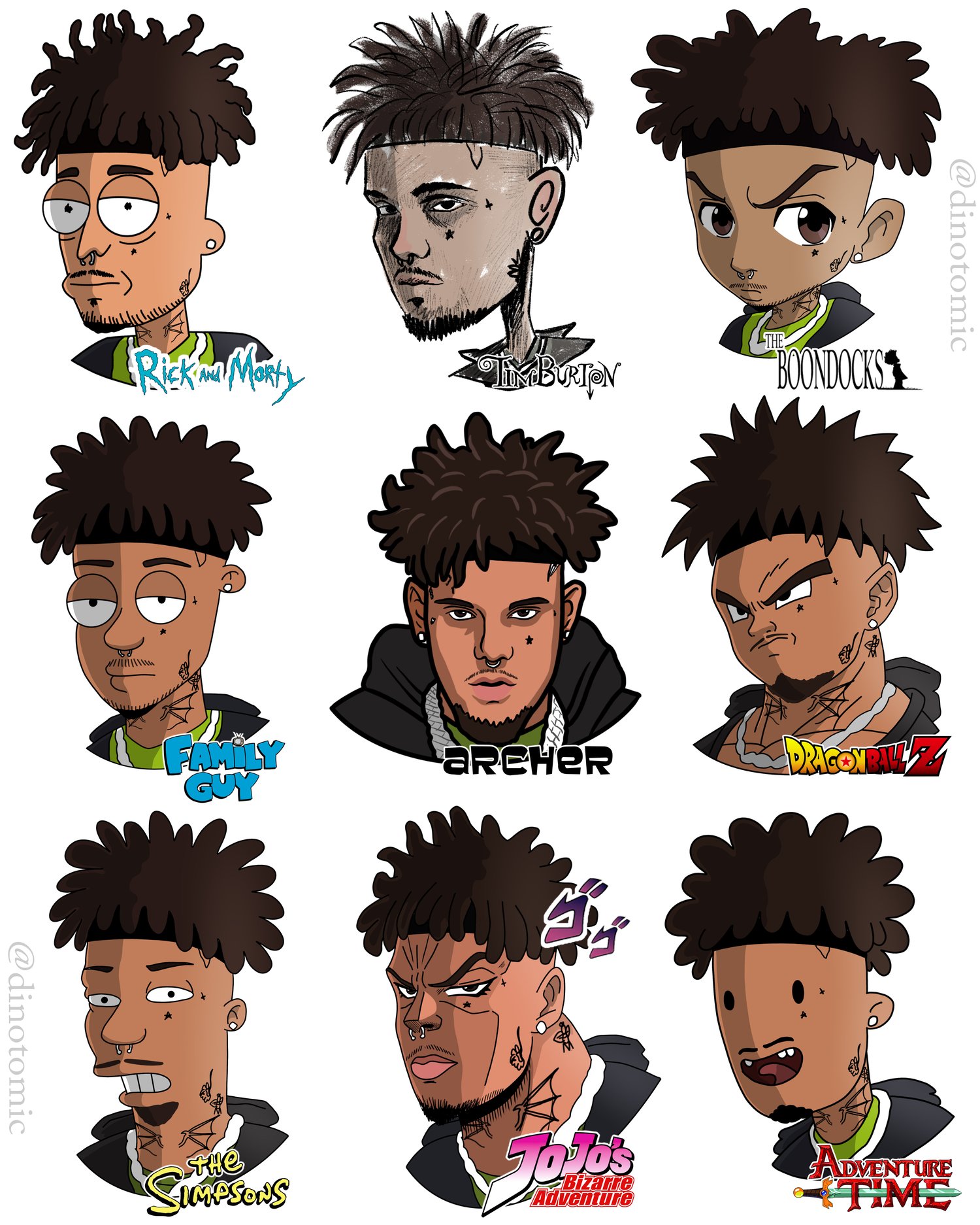 Image of #227 Smokepurpp drawn in 9 styles 