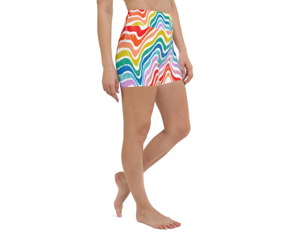 Image of Rainbow Road Trip Print Yoga Shorts