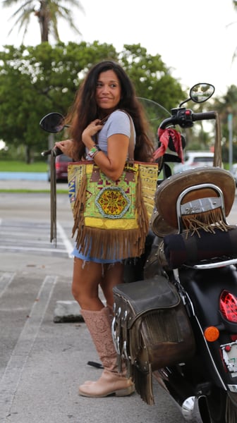 Image of Gypsy boho fringe Gypsy boho fringe tote bag, Fun and colorful handmade in India