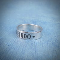 Image 3 of WEIRDO silver ring with star and moon stamp (capitals). Hand stamped silver 925 ring