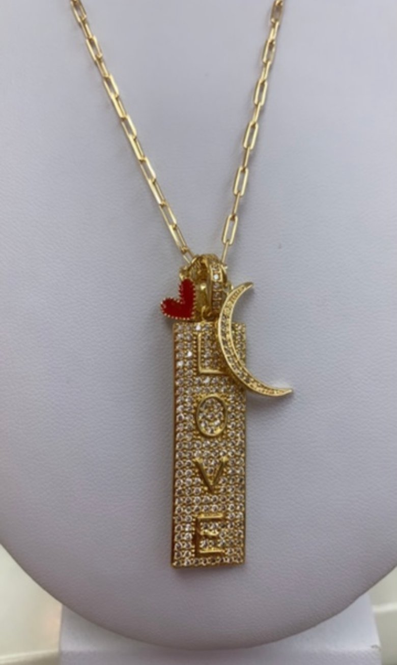 Image of Diamond Vertical LOVE charm necklace 