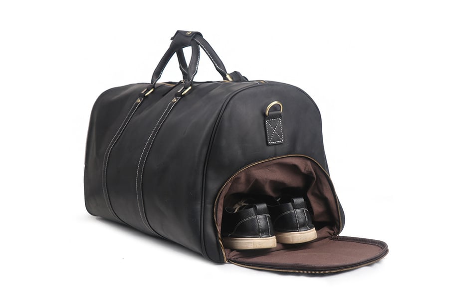 Image of Handmade Large Vintage Full Grain Leather Duffle Bag with shoe Compartment