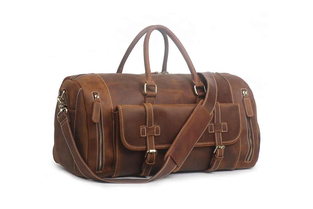 Image of Large Size Handmade Leather Travel Bag with Shoes Compartment, Duffel Bag  LJ1188L 