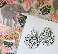 Black and white leopard print genuine leather earrings