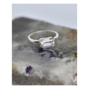 Image of Clear Quartz rectangular cut wide band silver ring